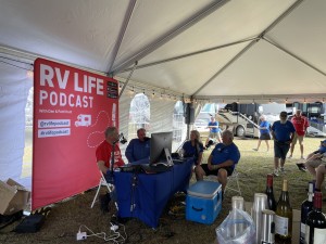Dan Hunt, RV LIFE Podcast, Brett Davis & Angie Morell  of NIRVC @ 2023 Florida RV Supershow