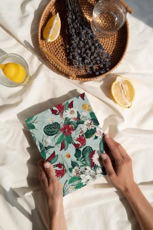 Hermoza Hardcover Designer Journal-Cyan Blue-Floral cover