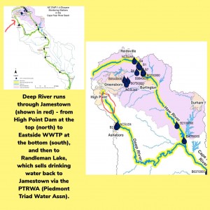 All of Jamestown (in red) is Class-IV critical/protected watershed, yet it is unmonitored.
