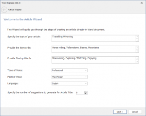 Word Express Article Wizard Page 1