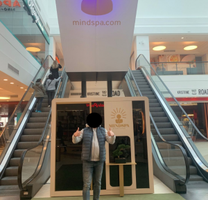 Mindspa meditation booth by Synctuition and Silen in a mall in Tallin Estonia