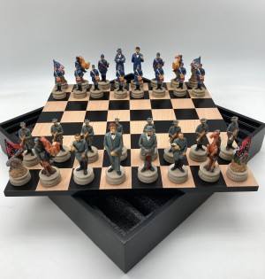 American Civil War Generals Chessmen on Black Maple Chest Chess Set