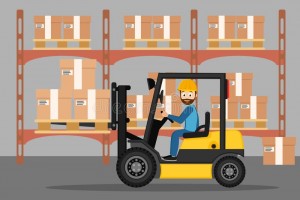 driver forklift carries boxes