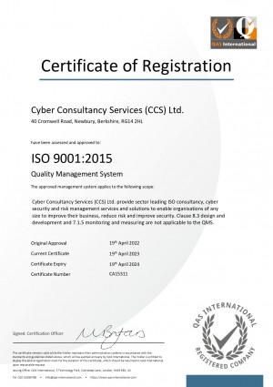 CCS recertified to ISO9001:2015 Quality Management Standard