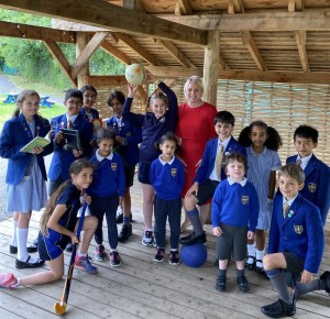 Headmistress, Louise Higson, with children