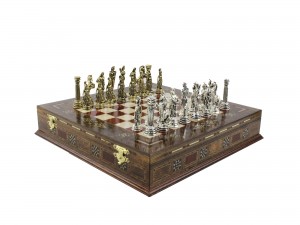 Rosewood Chess Set with Metal Roman Soldier Themed Pieces