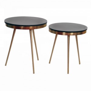 Marble Top Nest of tables with Metal base in Dull Gold