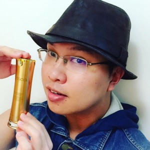 Warren H. Lau posts as model to promote skincare products