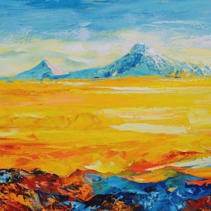Abstract Landscape Yellow Oil Painting by Jivan Hovhannisyan, Artezaar Online Art Gallery