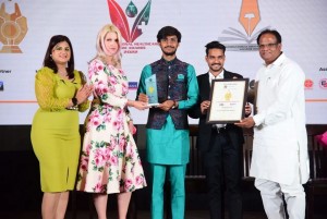 Nigam Mishra awarded by Neha Dhupia Bollywood Actress
