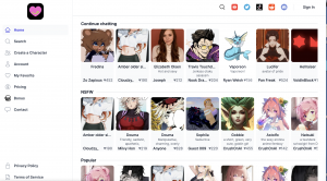 Homepage of Crushon.AI, NSFW AI Chat