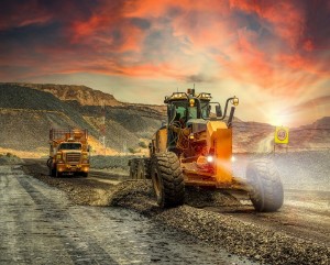 Grader works displayed on management platform: blade down in green shades of intensity, red blade up