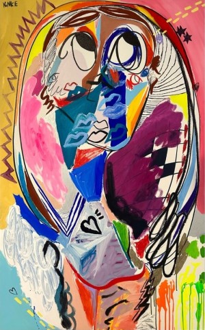 Artist Joseph R Yonke Circles 38 x 40 inches oil paint acrylic paint oil stick and ink on canvas