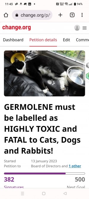 CHANGE.ORG Germolene Toxic Labelling Petition page screenshot