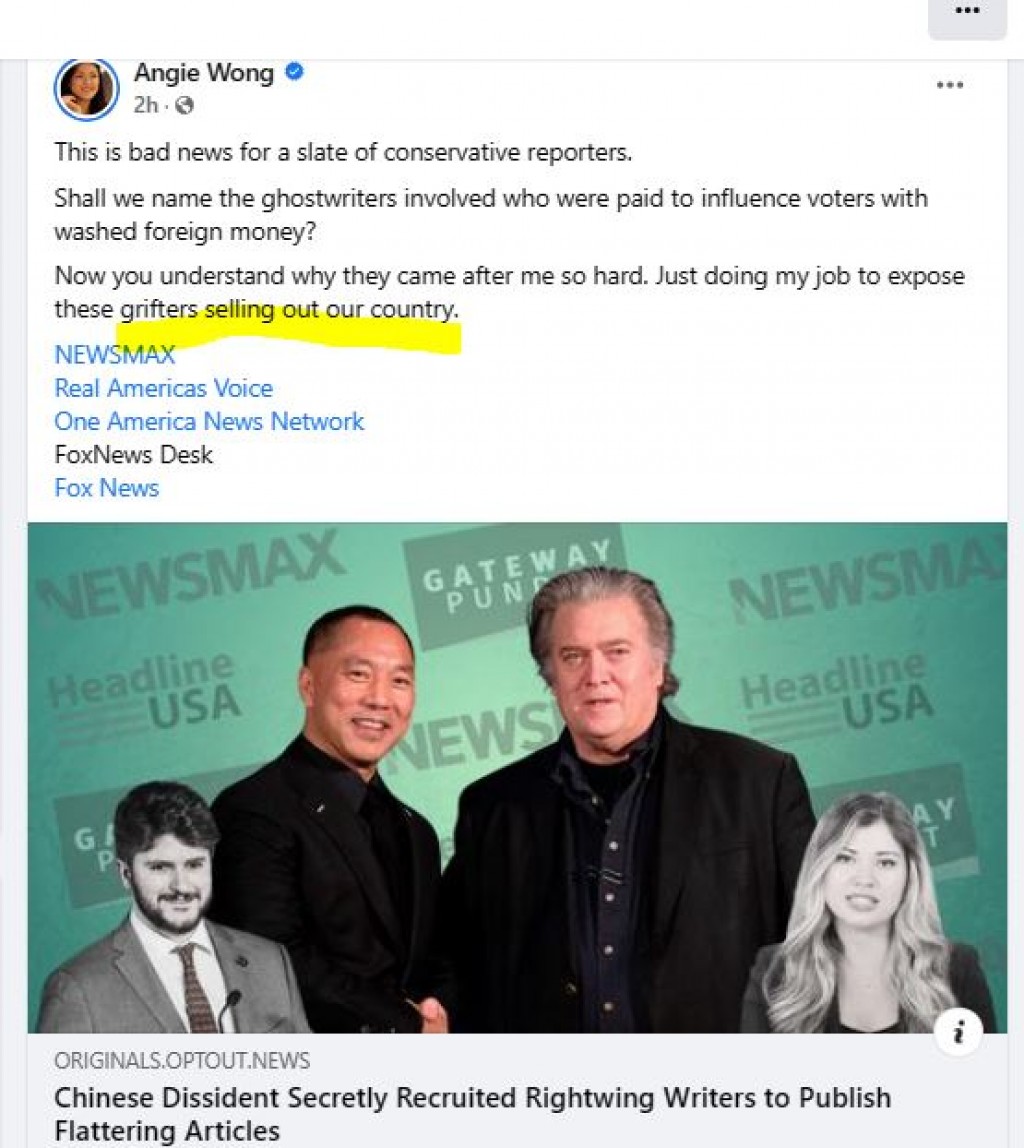 Angie Wong Columnist calls Steve Bannon , Gavin Wax and Karoline Leavitt “grifters who sold out