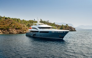 luxury big yacht stay sea around island background sky min