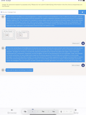 use a chat function to ask any question about the bible