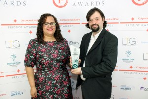 David Purse and wife Alejandra Quiroz, with Corporate Livewire Best AI Startup Award