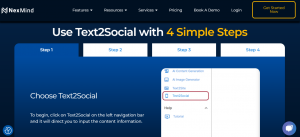 NexMind Text2Social page screenshot
