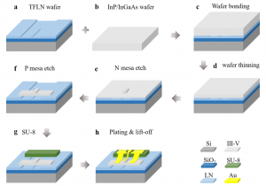 Figure 2 | The designed process flow used to fabricate the heterogeneous integrated photodiodes
