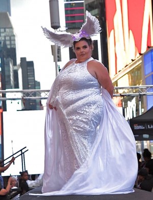 Christa Arthur wearing  fashion designer Rojen Morris