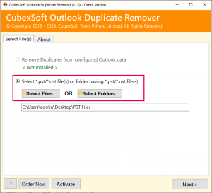 Click Select Files /Folders buttons to load PST Files