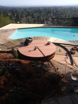 The pool situated at the lower deck of the house featuring a beautiful view outdoors
