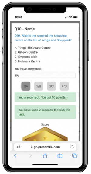 Earn points by answering multiple-choice questions correctly.