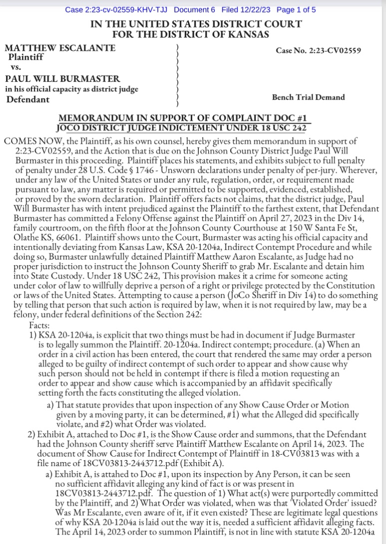 JoCo Family Court Judge Paul Burmaster Facing Felony for Unlawfully Detaining a KS Dad, that