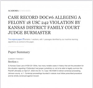 Kansas Judge Burmaster Set to Stand Trial Against Pro Se Fathers Lawsuit & Claims of Destroyed Daughters Companionship  