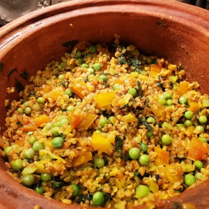 Roasted vegetables cooked in a large Miriam