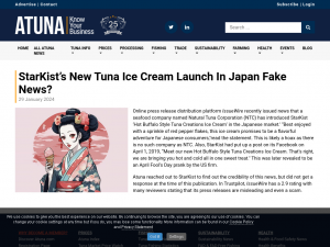 Natural Tuna Corporation Responds to Allegations of Fake News Regarding StarKist's New Tuna Ice Cream Launch