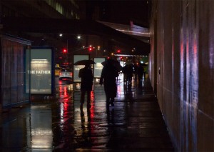 A flickering sign for The Father, the terrifying new novel by Andrew Dillar, beckons.