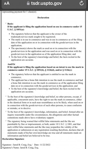 Veterans for Trump trademark filing 
