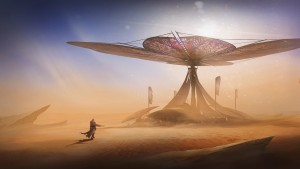 Concept art: A distant view of a colony.