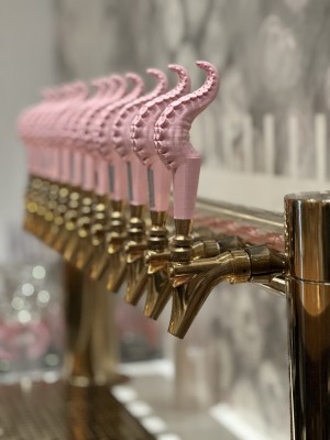 Tap Handles at Kidd Squid’s tasting room in Sag Harbor. Photo by Grainne Coen