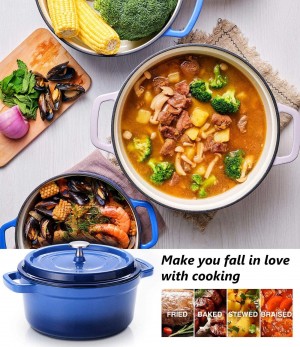 6 Quart White Enameled Cast Iron Dutch Oven with Lid Bread Baking Pot Use on Gas Electric Oven for 6