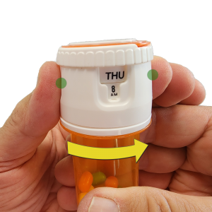 Meticap tracks the timing of your next dose with a turn of the vial.