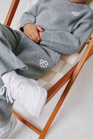 Kids Knitted Emblem Joggers in Grey