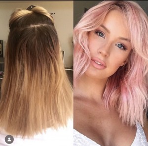 A Pastel Pink Hair transformation look on a model friend that millions wanted by 