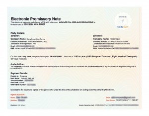 Electronic Promissory Note Transaction by XDC Trade Network