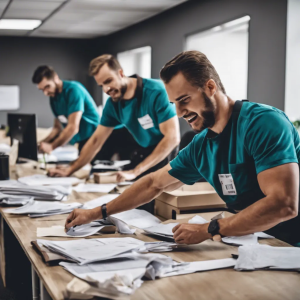 men volunteering at an office