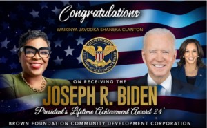 Waikinya J.S. Clanton, Founder, Black Women For Kamala pictured with President Joe Biden