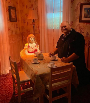 Author and Krampus expert Mike Drake takes tea with Annabelle
