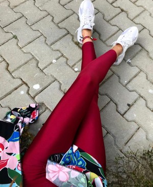 cherry glossy leggings