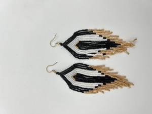 Black and Gold Beaded Chevron Earrings