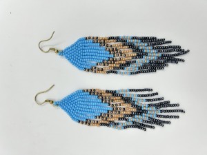 Blue and Gold Beaded Fringe Earrings