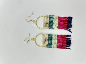 Pink and Black Checkered Beaded Earrings