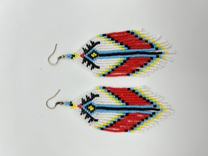 White and Red Geometric Beaded Earrings