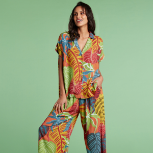 Modern Aloha Top with Long Wide Leg Pant - Sunset Passage